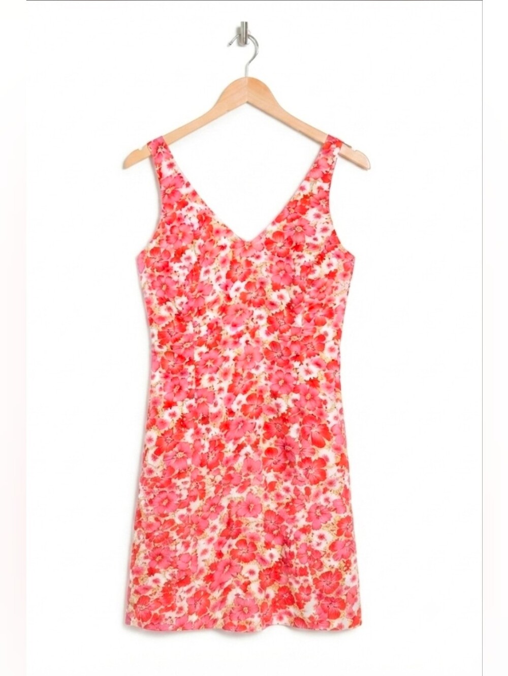 Ann Taylor Pink & Coral Floral V-Neck Mini Dress Size 8